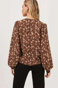 Lula Floral Contrast Collar Top -Astr The Label Shop ACT16863 BROWNBLACKFLORAL 5