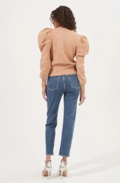 Nicola Metallic Puff Sleeve Sweater -Astr The Label Shop ACT16866 APRICOT 4