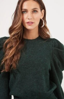 Nicola Metallic Puff Sleeve Sweater -Astr The Label Shop ACT16866 DARKGREEN 2