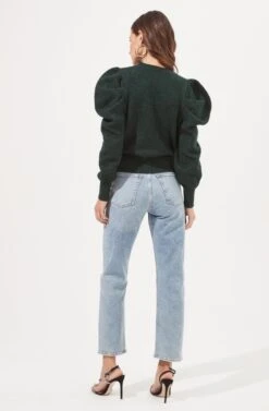 Nicola Metallic Puff Sleeve Sweater -Astr The Label Shop ACT16866 DARKGREEN 4