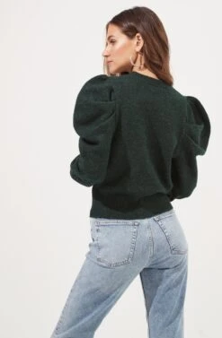Nicola Metallic Puff Sleeve Sweater -Astr The Label Shop ACT16866 DARKGREEN 5