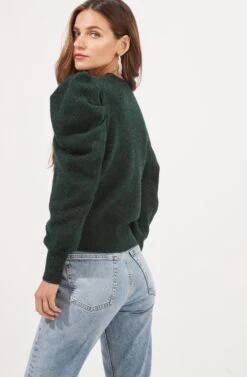 Nicola Metallic Puff Sleeve Sweater -Astr The Label Shop ACT16866 DARKGREEN 6
