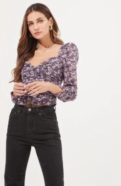 Colima Floral Ruched Top -Astr The Label Shop ACT16868 PURPLEMULTI 2