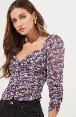 Colima Floral Ruched Top -Astr The Label Shop ACT16868 PURPLEMULTI 4