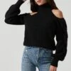 Rhoswen Cold Shoulder Cutout Turtleneck Sweater 2 Rhoswen Cold Shoulder Cutout Turtleneck Sweater -Astr The Label Shop ACT16873 BLACK 1532