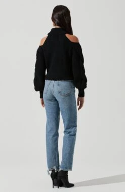 Rhoswen Cold Shoulder Cutout Turtleneck Sweater -Astr The Label Shop ACT16873 BLACK 1535