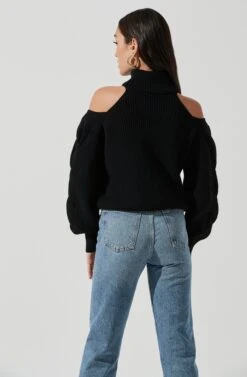 Rhoswen Cold Shoulder Cutout Turtleneck Sweater -Astr The Label Shop ACT16873 BLACK 1538