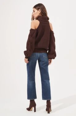 Rhoswen Cold Shoulder Cutout Turtleneck Sweater -Astr The Label Shop ACT16873 CHOCOLATE 5