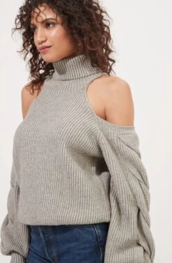 Rhoswen Cold Shoulder Cutout Turtleneck Sweater -Astr The Label Shop ACT16873 HEATHERGREY 4