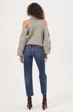 Rhoswen Cold Shoulder Cutout Turtleneck Sweater -Astr The Label Shop ACT16873 HEATHERGREY 5