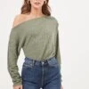 Lorella Ribbed Knit Off Shoulder Bodysuit -Astr The Label Shop ACT16877B SAGE 2