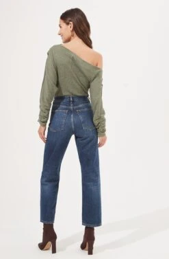 Lorella Ribbed Knit Off Shoulder Bodysuit -Astr The Label Shop ACT16877B SAGE 5