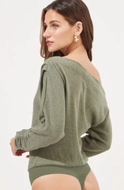 Lorella Ribbed Knit Off Shoulder Bodysuit -Astr The Label Shop ACT16877B SAGE 8