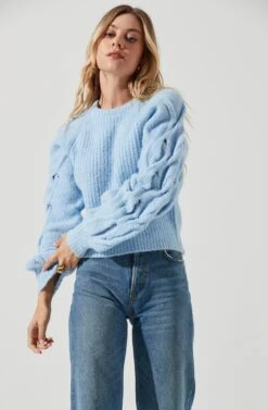 Lizette Cable Knit Statement Sleeve Sweater 26 Lizette Cable Knit Statement Sleeve Sweater -Astr The Label Shop ACT16879 SKYBLUE 1