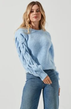 Lizette Cable Knit Statement Sleeve Sweater 24 Lizette Cable Knit Statement Sleeve Sweater -Astr The Label Shop ACT16879 SKYBLUE 2