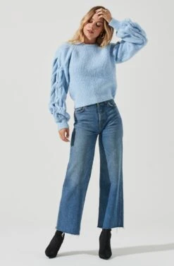 Lizette Cable Knit Statement Sleeve Sweater 23 Lizette Cable Knit Statement Sleeve Sweater -Astr The Label Shop ACT16879 SKYBLUE 4
