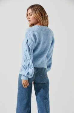 Lizette Cable Knit Statement Sleeve Sweater 27 Lizette Cable Knit Statement Sleeve Sweater -Astr The Label Shop ACT16879 SKYBLUE 6