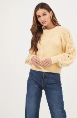 Lizette Cable Knit Statement Sleeve Sweater 28 Lizette Cable Knit Statement Sleeve Sweater -Astr The Label Shop ACT16879 YELLOW 2