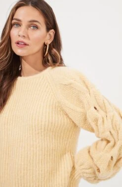 Lizette Cable Knit Statement Sleeve Sweater 29 Lizette Cable Knit Statement Sleeve Sweater -Astr The Label Shop ACT16879 YELLOW 3