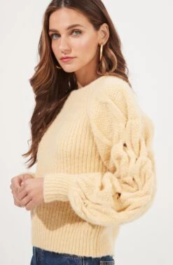 Lizette Cable Knit Statement Sleeve Sweater 32 Lizette Cable Knit Statement Sleeve Sweater -Astr The Label Shop ACT16879 YELLOW 4