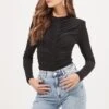 Hollis Ruched Long Sleeve Padded Shoulder Bodysuit