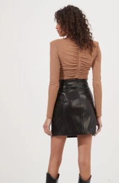 Hollis Ruched Long Sleeve Padded Shoulder Bodysuit -Astr The Label Shop ACT16885 CAPPUCCINO 4