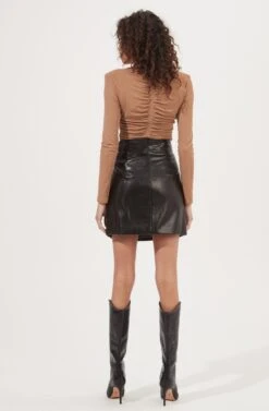 Hollis Ruched Long Sleeve Padded Shoulder Bodysuit -Astr The Label Shop ACT16885 CAPPUCCINO 5