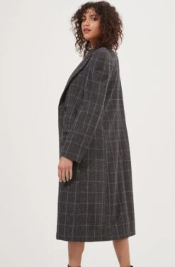 Audrey Plaid Shoulder Pad Longline Coat -Astr The Label Shop ACT16902 CHARCOALPLAID 4