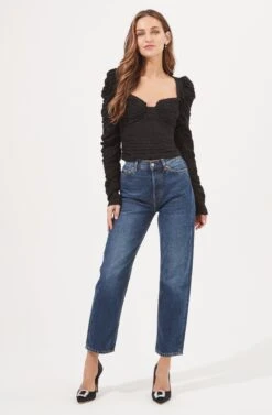 Caldwell Metallic Ruched Sweetheart Neck Top -Astr The Label Shop ACT16906 BLACK 1