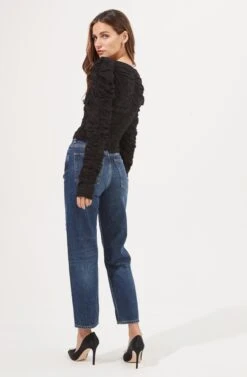 Caldwell Metallic Ruched Sweetheart Neck Top -Astr The Label Shop ACT16906 BLACK 4