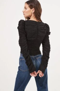 Caldwell Metallic Ruched Sweetheart Neck Top -Astr The Label Shop ACT16906 BLACK 6