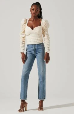 Caldwell Metallic Ruched Sweetheart Neck Top -Astr The Label Shop ACT16906 CREAM 1