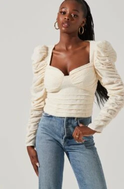 Caldwell Metallic Ruched Sweetheart Neck Top -Astr The Label Shop ACT16906 CREAM 3