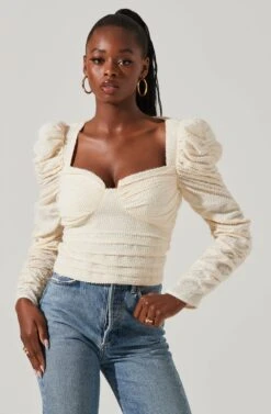 Caldwell Metallic Ruched Sweetheart Neck Top -Astr The Label Shop ACT16906 CREAM 4