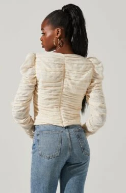 Caldwell Metallic Ruched Sweetheart Neck Top -Astr The Label Shop ACT16906 CREAM 5