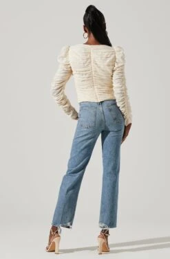 Caldwell Metallic Ruched Sweetheart Neck Top -Astr The Label Shop ACT16906 CREAM 6