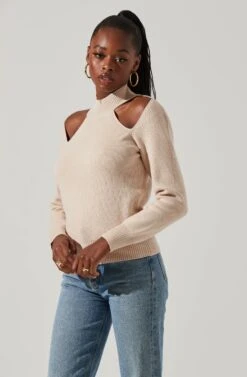 Hilary Shoulder Cutout Ribbed Knit Sweater