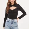 Cristen Ruched Cutout Bodysuit -Astr The Label Shop ACT16916 BLACK 2