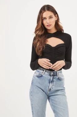 Cristen Ruched Cutout Bodysuit 18 Cristen Ruched Cutout Bodysuit -Astr The Label Shop ACT16916 BLACK 3