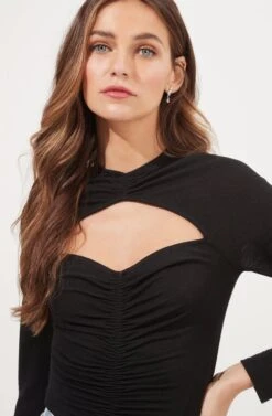 Cristen Ruched Cutout Bodysuit 20 Cristen Ruched Cutout Bodysuit -Astr The Label Shop ACT16916 BLACK 4