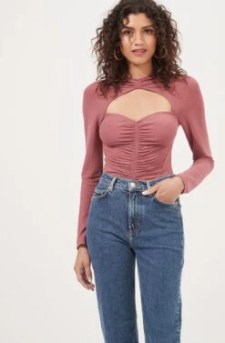 Cristen Ruched Cutout Bodysuit 24 Cristen Ruched Cutout Bodysuit -Astr The Label Shop ACT16916 PINKRHUBARD 2