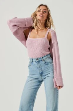 Yara Cami And Shrug Sweater Set 23 Yara Cami And Shrug Sweater Set -Astr The Label Shop ACT16924B PINK 2