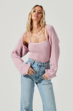 Yara Cami And Shrug Sweater Set 21 Yara Cami And Shrug Sweater Set -Astr The Label Shop ACT16924B PINK 3