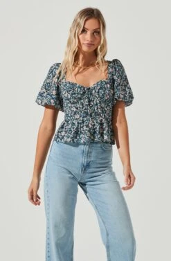Clairemont Floral Top 10 Clairemont Floral Top -Astr The Label Shop ACT16963C BLUEPEACHMULTIFLORAL 2