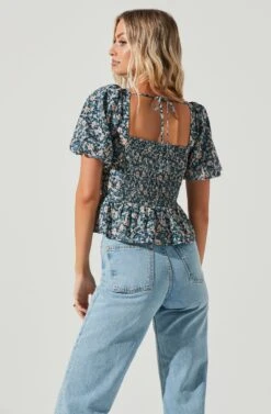 Clairemont Floral Top 13 Clairemont Floral Top -Astr The Label Shop ACT16963C BLUEPEACHMULTIFLORAL 5