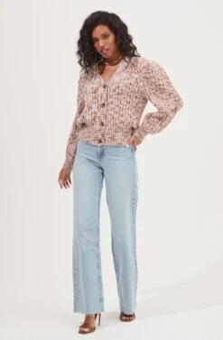 Gramercy Contrast Button Cardigan -Astr The Label Shop ACT16966 BLUE PEACHMULTI 2