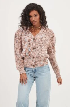 Gramercy Contrast Button Cardigan -Astr The Label Shop ACT16966 BLUE PEACHMULTI 3