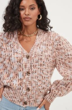 Gramercy Contrast Button Cardigan -Astr The Label Shop ACT16966 BLUE PEACHMULTI 4