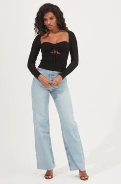 Cortana Cinched Front Cutout Sweater -Astr The Label Shop ACT16993 BLACK 2