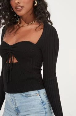 Cortana Cinched Front Cutout Sweater -Astr The Label Shop ACT16993 BLACK 4